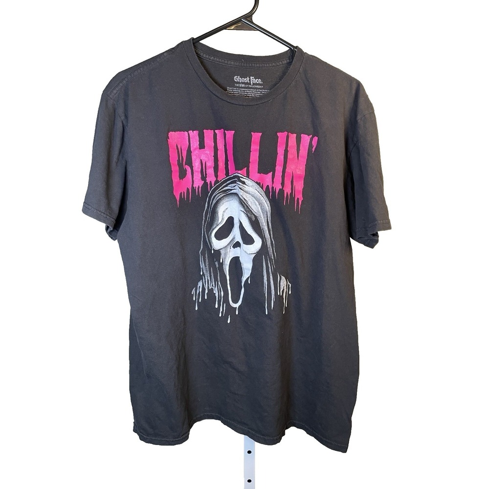 Graphic Tee Large Chillin Ghost Face Scream Icon of Halloween Black Tshirt Shirt